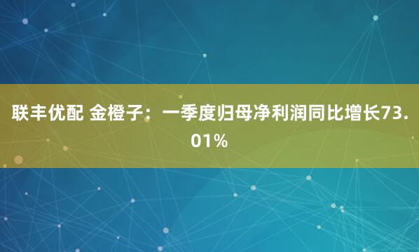 联丰优配 金橙子：一季度归母净利润同比增长73.01%