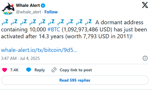 股点网 7800美元变成近11亿！比特币社区沸腾：沉寂14年的钱包苏醒了